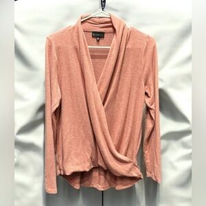 Bobeau Pink Draped Long Sleeve Top SMALL